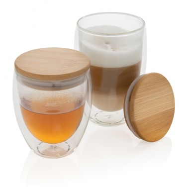 Logo trade business gift photo of: Double wall borosilicate glass with bamboo lid 250ml 2pc set