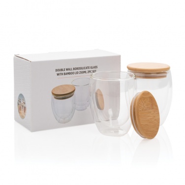 Logotrade promotional merchandise image of: Double wall borosilicate glass with bamboo lid 250ml 2pc set