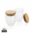 Double wall borosilicate glass with bamboo lid 250ml 2pc set, transparent