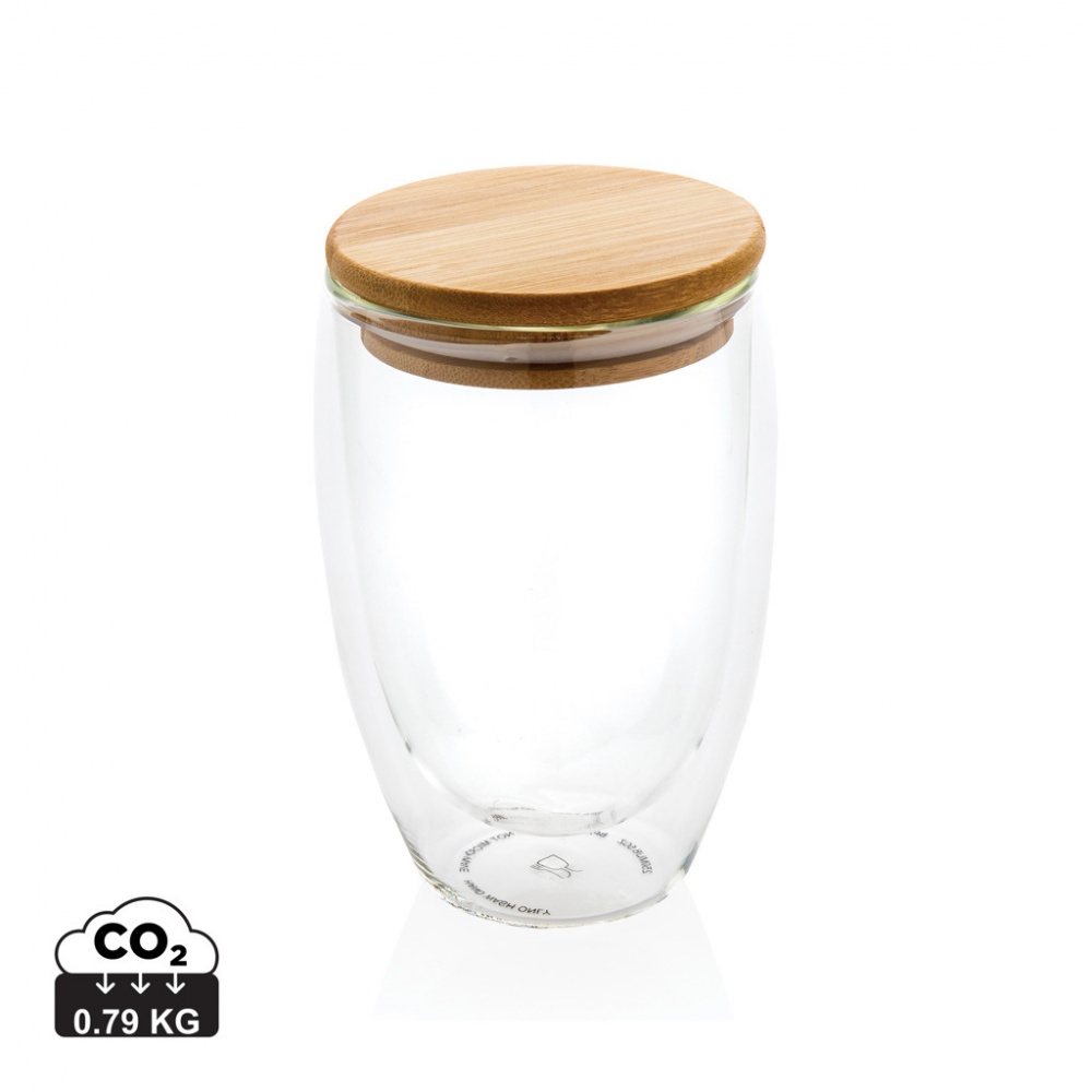 Logo trade advertising product photo of: Double wall borosilicate glass with bamboo lid 350ml