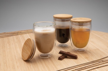 Logo trade promotional gifts image of: Double wall borosilicate glass with bamboo lid 350ml