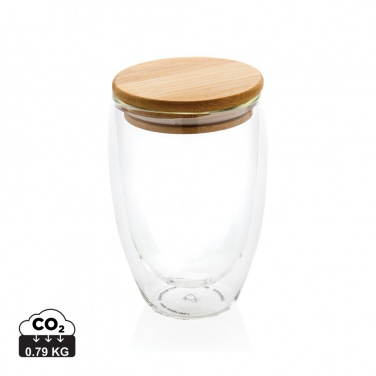 Logotrade promotional item picture of: Double wall borosilicate glass with bamboo lid 350ml