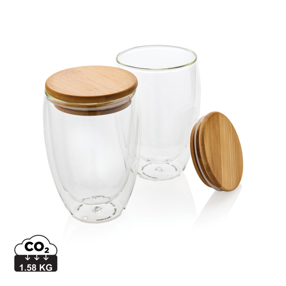 Logotrade advertising product image of: Double wall borosilicate glass with bamboo lid 350ml 2pc set