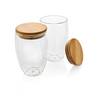 Logotrade promotional giveaways photo of: Double wall borosilicate glass with bamboo lid 350ml 2pc set