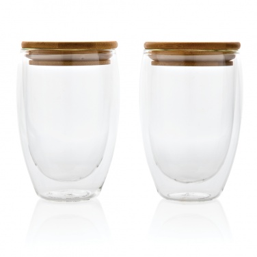 Logotrade business gift image of: Double wall borosilicate glass with bamboo lid 350ml 2pc set