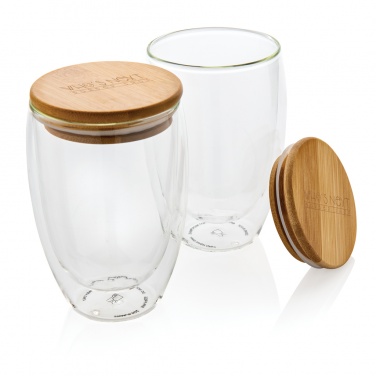 Logotrade corporate gift image of: Double wall borosilicate glass with bamboo lid 350ml 2pc set