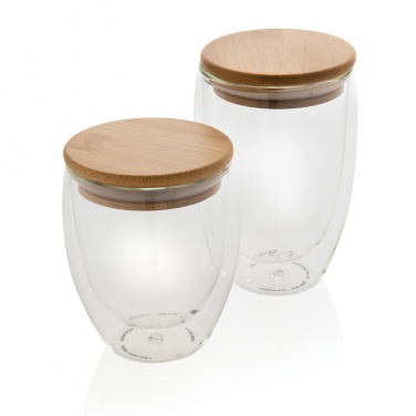 Logo trade promotional item photo of: Double wall borosilicate glass with bamboo lid 350ml 2pc set