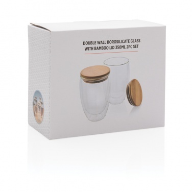 Logotrade advertising product image of: Double wall borosilicate glass with bamboo lid 350ml 2pc set