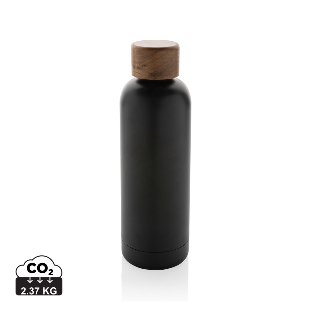 Logo trade promotional giveaways image of: Wood RCS certified recycled stainless steel vacuum bottle