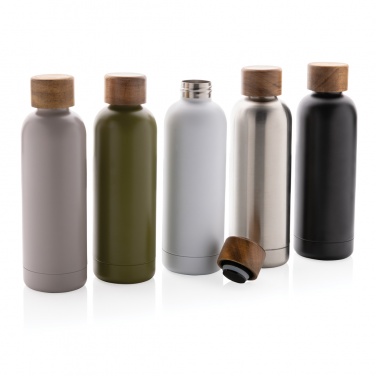 Logo trade promotional products image of: Wood RCS certified recycled stainless steel vacuum bottle