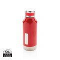 Leak proof vacuum bottle with logo plate, red