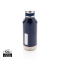 Leak proof vacuum bottle with logo plate, blue