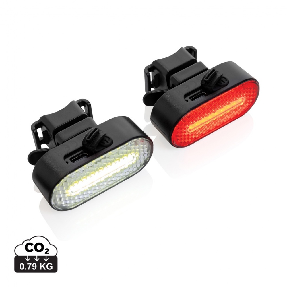 Logo trade corporate gifts picture of: Lumino RCS recycled plastic USB re-chargeable bike light set