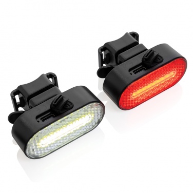 Logotrade promotional gift image of: Lumino RCS recycled plastic USB re-chargeable bike light set