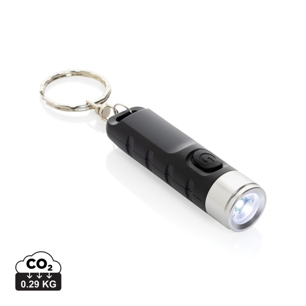 Logotrade promotional products photo of: Globix RCS recycled plastic USB re-chargeable keychain torch