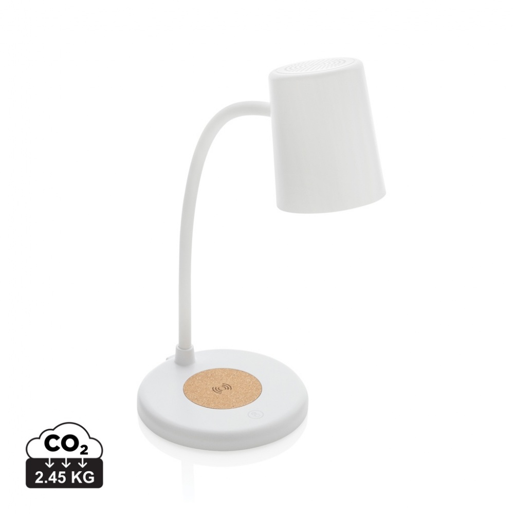 Logo trade promotional items picture of: Zenara RCS recycled plastic and cork 15W wireless desk lamp