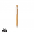 Bamboo pen with wheatstraw clip, white