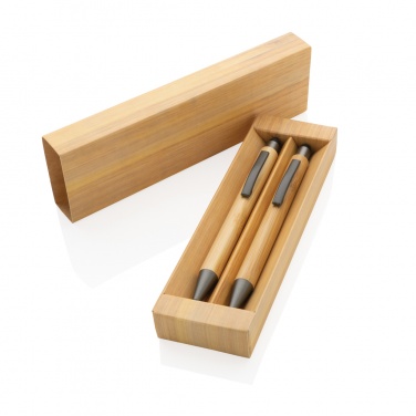 Logo trade promotional giveaways image of: Bamboo modern pen set in box