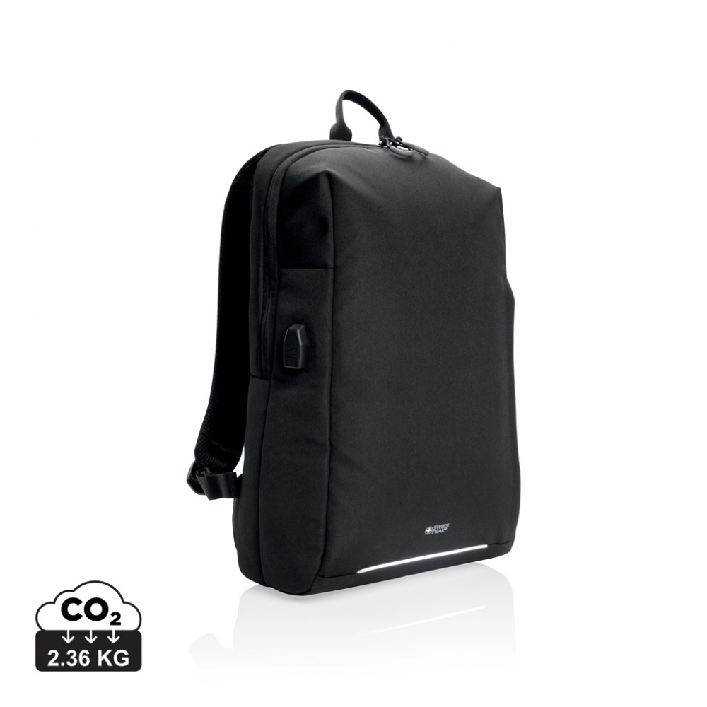 Logo trade promotional merchandise picture of: Swiss Peak AWARE™ RFID and USB A laptop backpack