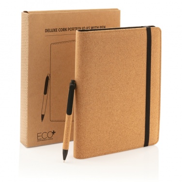 Logo trade promotional giveaways image of: Deluxe cork portfolio A5 with pen