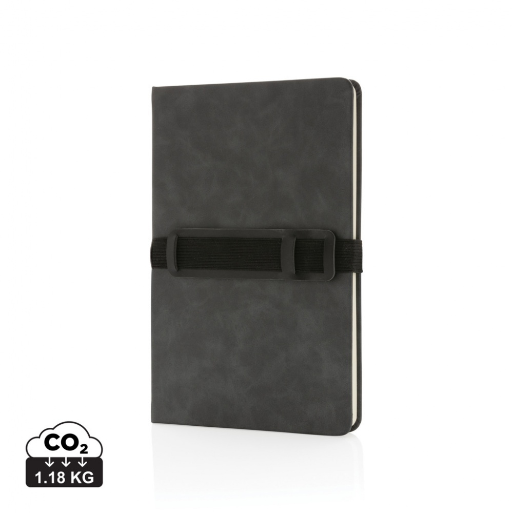 Logotrade advertising products photo of: Deluxe hardcover PU notebook A5 with phone and pen holder