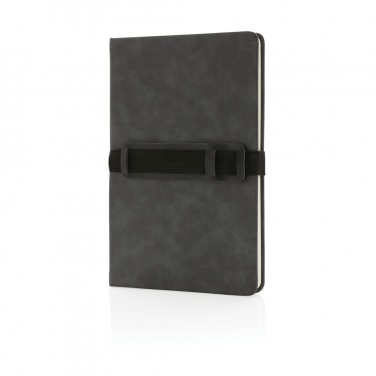 Logo trade promotional giveaways image of: Deluxe hardcover PU notebook A5 with phone and pen holder