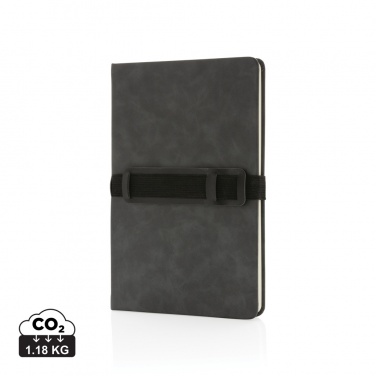 Logo trade promotional giveaways picture of: Deluxe hardcover PU notebook A5 with phone and pen holder