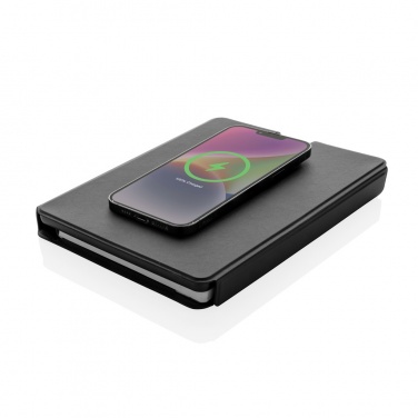 Logo trade corporate gifts image of: Swiss Peak RCS rePU notebook with 2-in-1 wireless charger