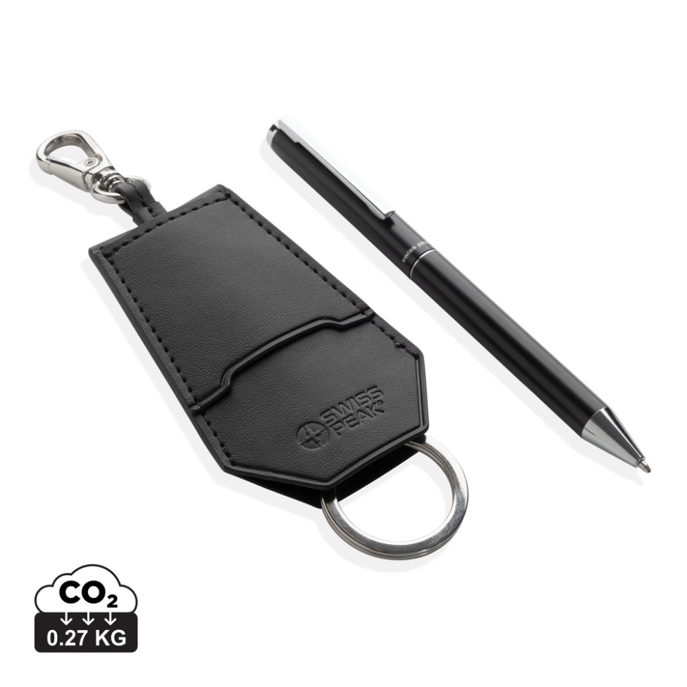 Logo trade promotional giveaways image of: SP Tula RCS certified recycled PU key holder and pen set