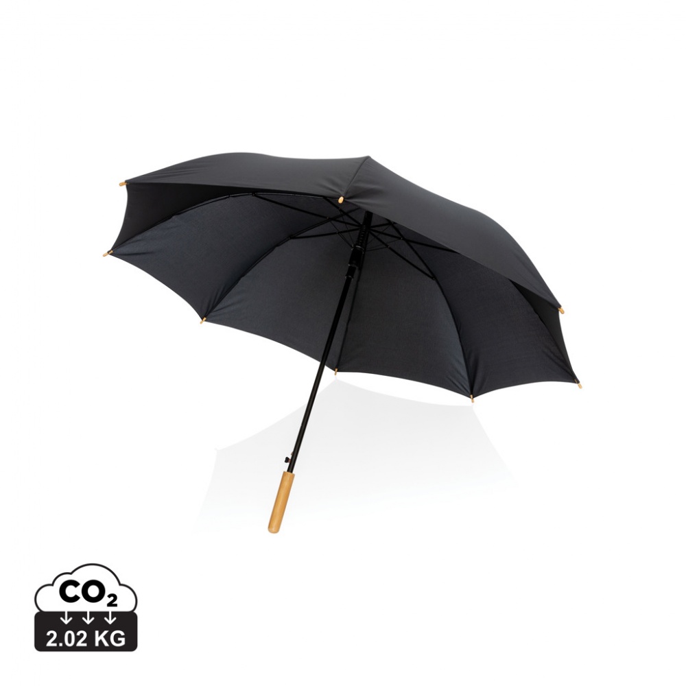 Logo trade promotional giveaway photo of: 27" Impact AWARE™ RPET 190T auto open bamboo umbrella