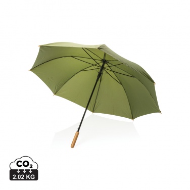 Logo trade business gifts image of: 27" Impact AWARE™ RPET 190T auto open bamboo umbrella