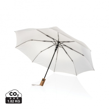 Logo trade corporate gifts picture of: Kaycey 21" AWARE™ RPET Acacia wood mini auto open umbrella