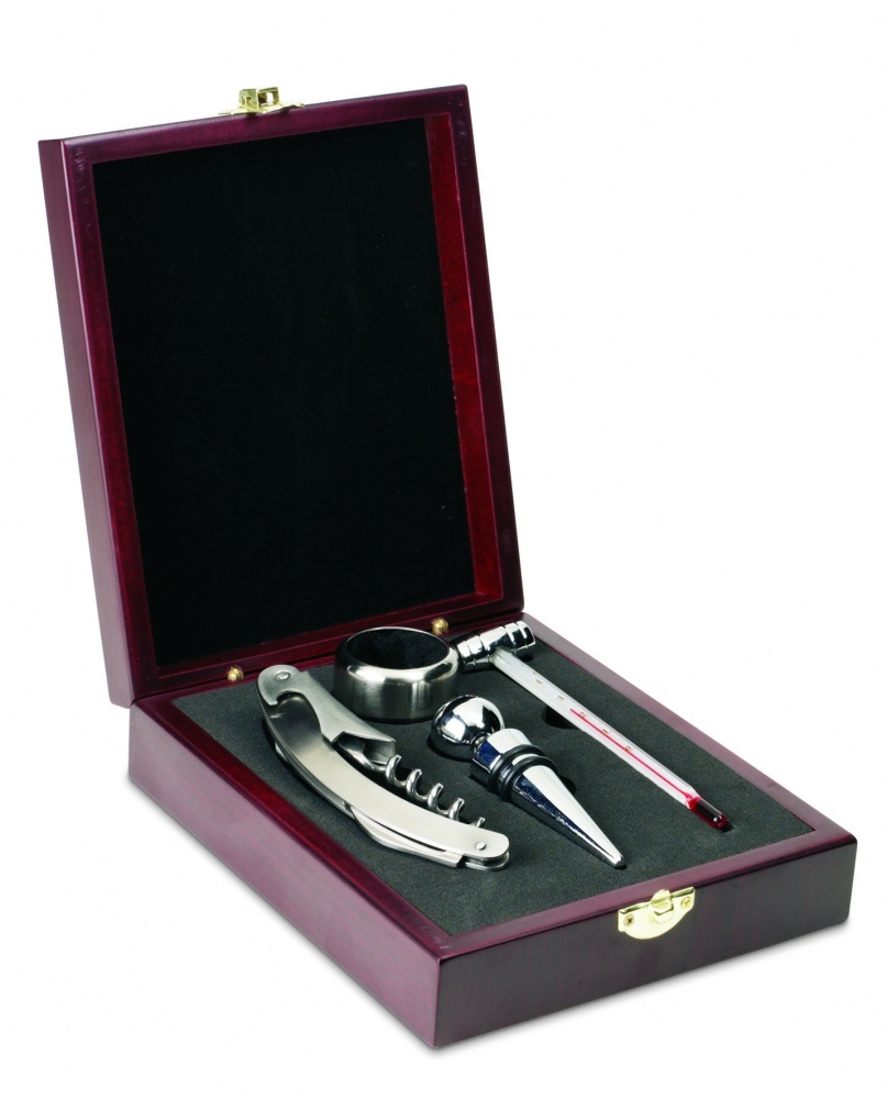 Logo trade promotional giveaways image of: Classic wine set in wooden box