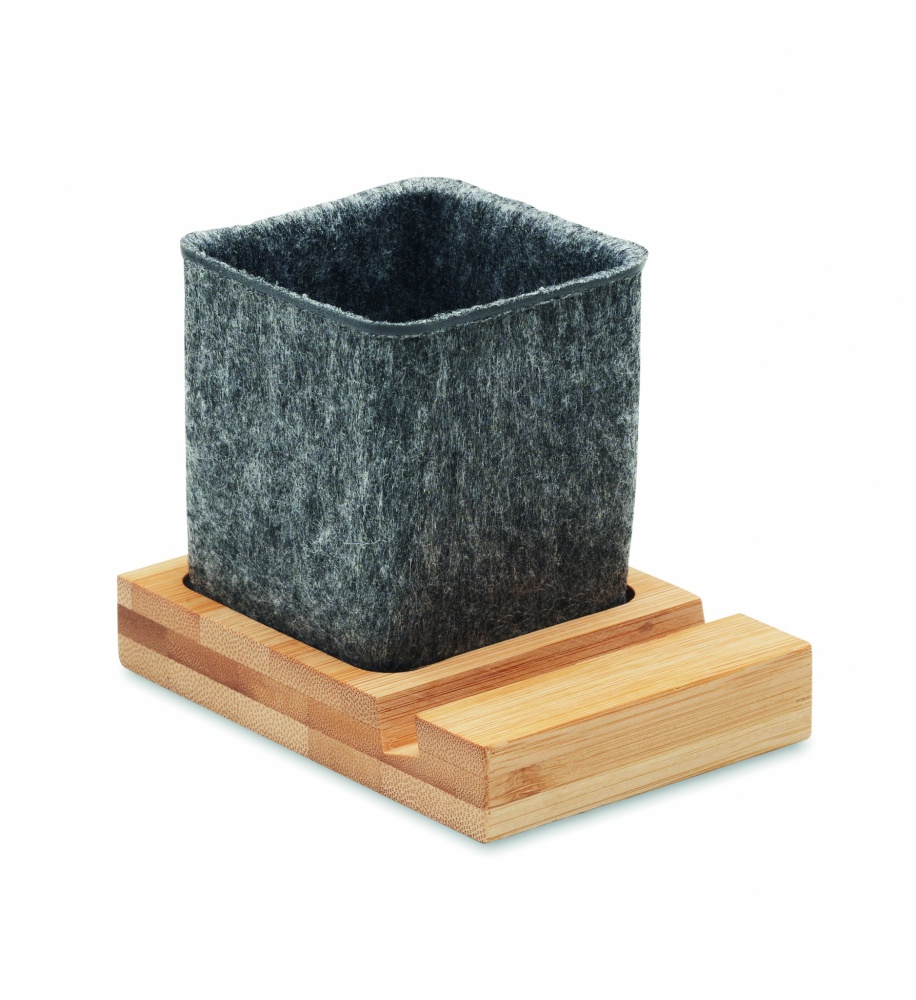 Logotrade advertising products photo of: RPET felt pen pot phone stand