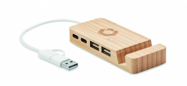 Logo trade promotional items image of: Bamboo USB 4 ports hub