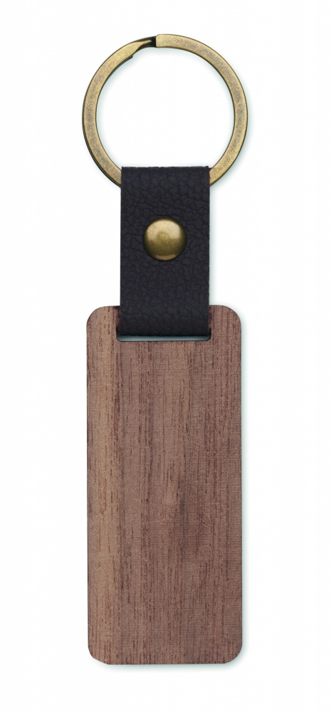 Logo trade promotional products image of: Key ring in walnut and PU Kokkola