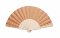 Wood hand fan with cork fabric, Beige