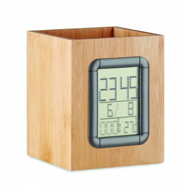 Logo trade promotional merchandise image of: Bamboo pen holder and LCD clock