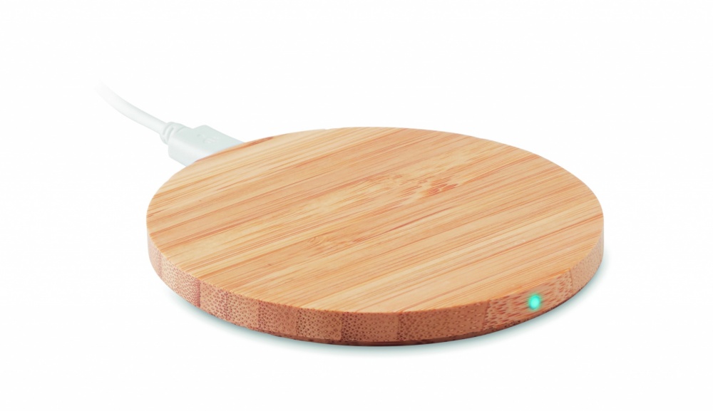 Logo trade business gift photo of: Wireless charger bamboo 10W RUNDO +