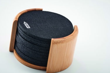 Logo trade advertising products picture of: RPET coasters in bamboo holder