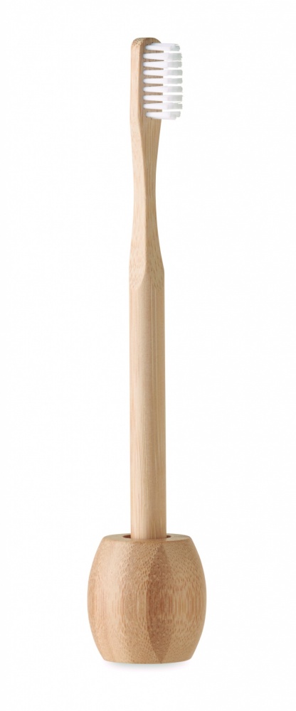 Logo trade promotional items image of: Bamboo tooth brush with stand