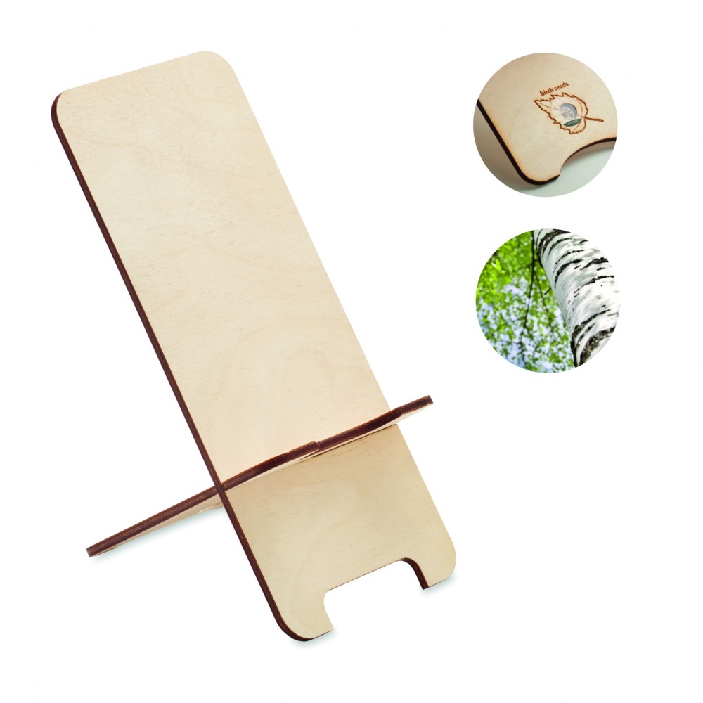 Logo trade promotional giveaways image of: Birch Wood phone stand