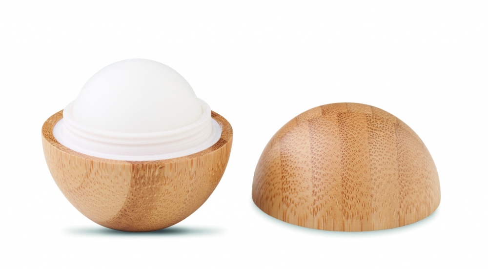 Logo trade promotional merchandise picture of: Lip balm in round bamboo case