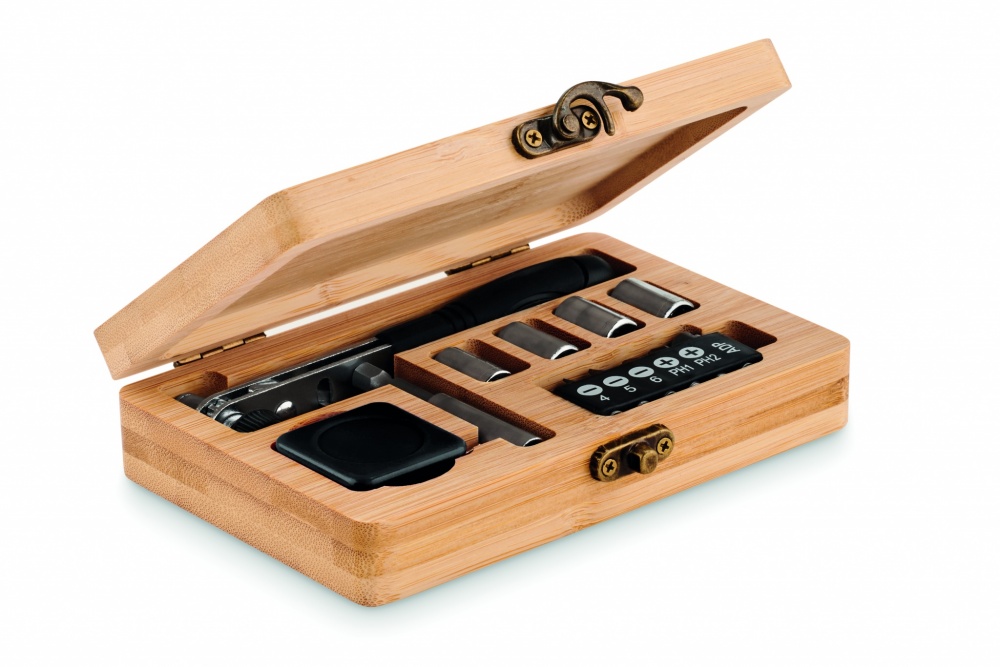 Logo trade promotional gift photo of: 13 piece tool set, bamboo case