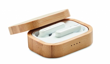 Logo trade corporate gift photo of: TWS earbuds in bamboo case