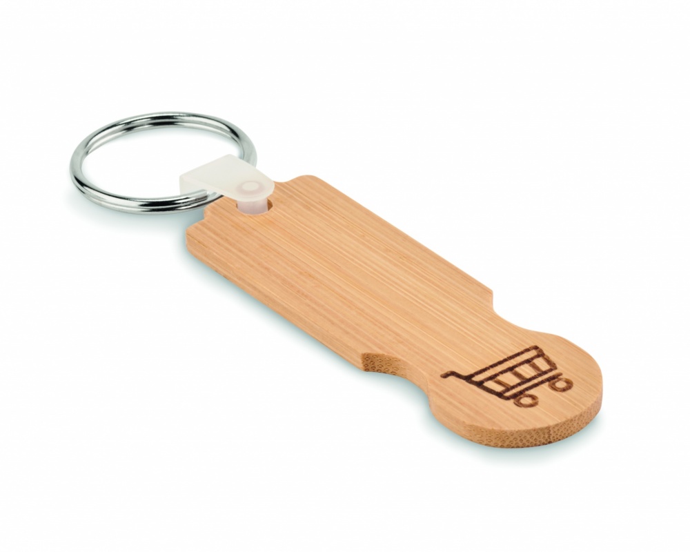 Logo trade promotional giveaway photo of: Bamboo euro token key ring Rauma