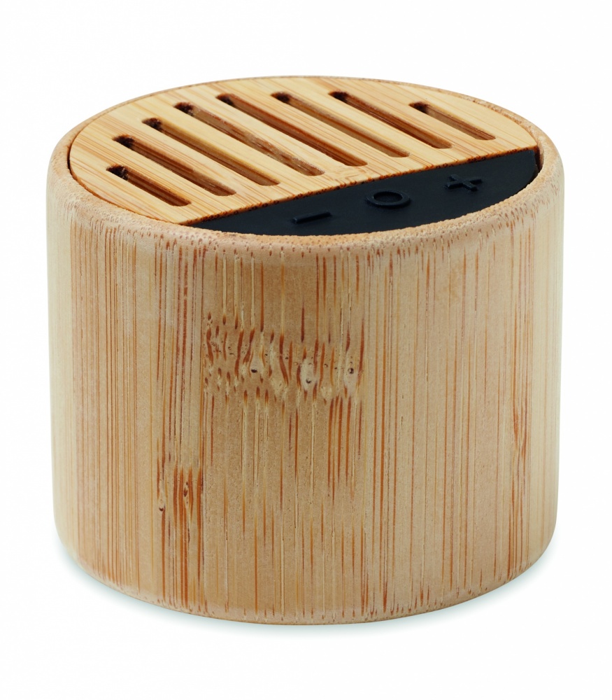 Logo trade promotional merchandise photo of: Round bamboo wireless speaker