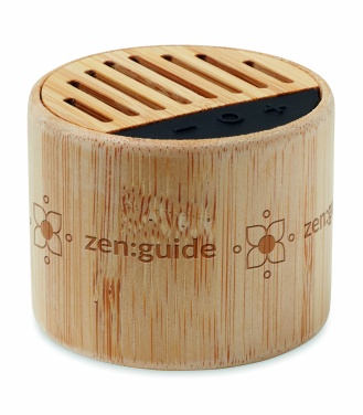 Logo trade promotional items image of: Round bamboo wireless speaker