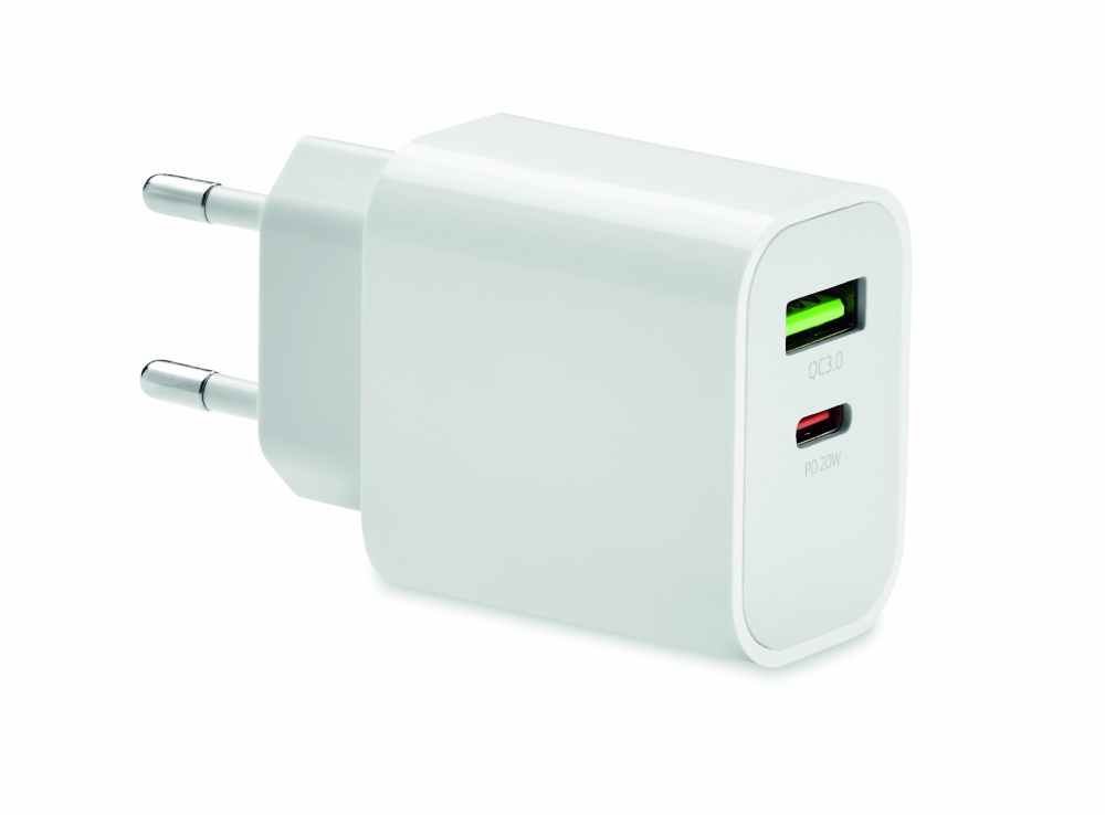 Logotrade promotional gift picture of: 18W 2 port USB charger EU plug