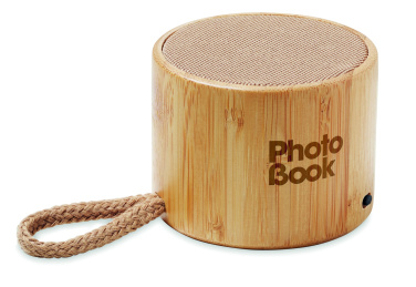 Logo trade corporate gifts image of: Round bamboo wireless speaker